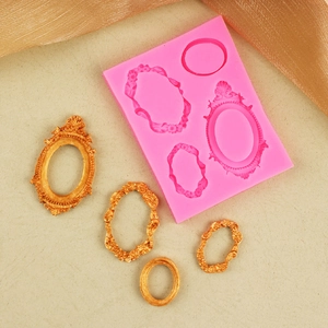 3D pink silicone cake mold with vintage photo frame designs for DIY baking decoration