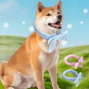 Sciarpa Refrigerante Per Animali In Cotone Collare Di Ghiaccio Con Perle Di Gel Raffreddamento Fisico Fiocco Cani Gatti