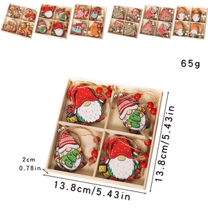 Wooden Christmas gingerbread man and gnome ornaments in a 12-piece four-grid gift box set