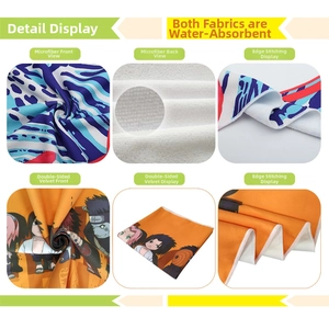 Detailed views of microfiber beach towel with Naruto 3D print and reinforced stitching