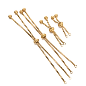 Detail of adjustable gold-plated stainless steel box chains with sliding bead clasps for DIY