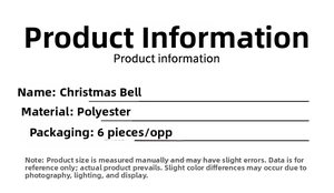 Christmas Bell product details showing polyester material and 6pcs per bag packaging specs