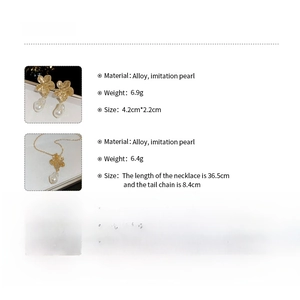 Detailed size and weight specs for vintage flower pearl necklace and earrings set