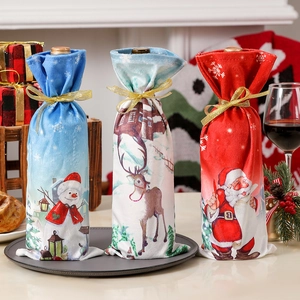 Copri Bottiglia Di Vino Di Natale Tessuto Spazzolato Babbo Natale Pupazzo Di Neve Renna Sacchetto Coulisse Decorazione Tavola