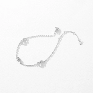 Elegant S925 sterling silver Mobius bracelet featuring three sparkling infinity charms