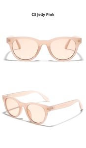 Detailed views of Jelly Pink round sunglasses with translucent frosted frames and lenses