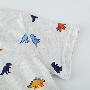 Heather grey short sleeve T-shirt for boys with colorful dinosaur prints and hem detail