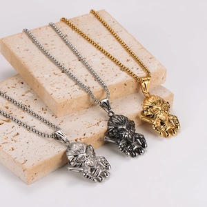 Fashion monkey head pendant necklace set in gold, silver and gun grey stainless steel