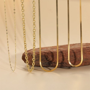 14K gold plated water wave necklace set featuring cable and flat snake chains