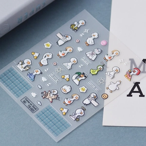 Detailed 5D embossed nail art stickers with cute white duck characters model TS-023