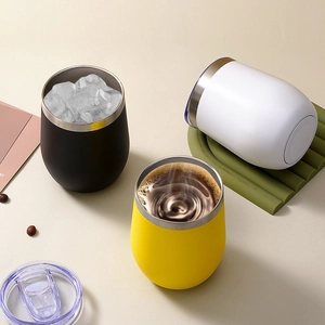 12oz stainless steel wine tumblers in black, white and yellow for coffee or iced drinks