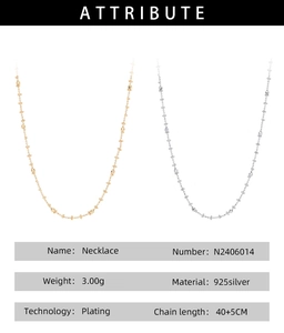 Detail list showing 925 silver necklace specs in gold and silver finish with 40+5cm length