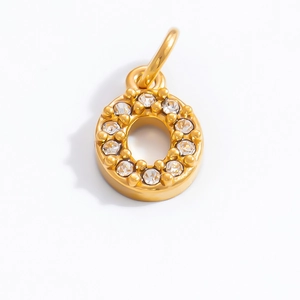 Detailed view of 18K gold plated letter O pendant with micro-paved sparkling crystals