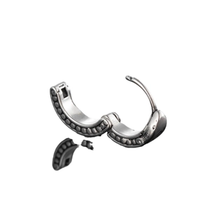 Vintage stainless steel cross hoop earring with beaded texture and silver finish