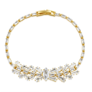 Luxurious gold-plated bracelet with radiant baguette zircons and a marquise-cut center stone