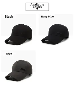 Detail of embroidered State logo on cotton baseball caps in black, navy, and gray colors