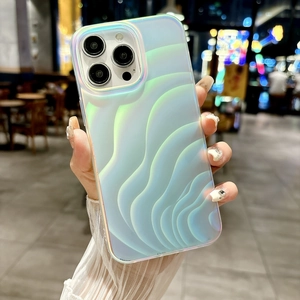 Matte holographic wave phone case for iPhone 16 Pro Max with iridescent texture