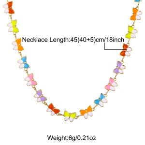 Detail view of 45cm colorful enamel butterfly necklace with 5cm extension chain length