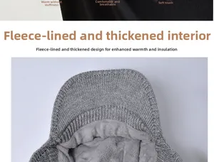 Détail du bonnet en tricot gris avec doublure polaire épaisse pour protection