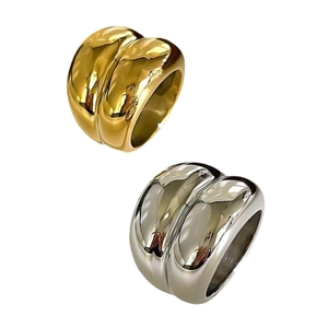 Irregular streamlined titanium steel rings in gold and silver with lava texture finish