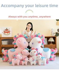 Rainbow plush unicorn collection in pink and white with sequin horns and blue wings