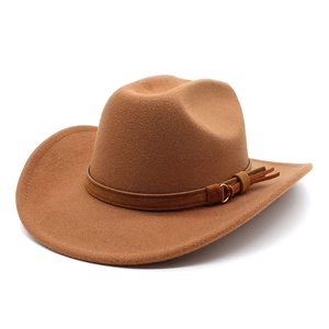 Chapeau de cowboy western classique en feutre marron avec large bord et bande en cuir