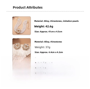 Détail du collier de perles et boucles d'oreilles fleur strass avec dimensions