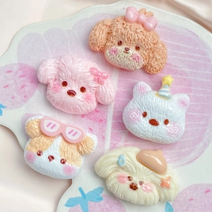 Set of five cute resin puppy dog charms for DIY hair clips and mobile phone cases