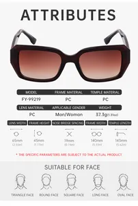 Detailed size specifications and frame measurements for FY-99219 trendy sunglasses