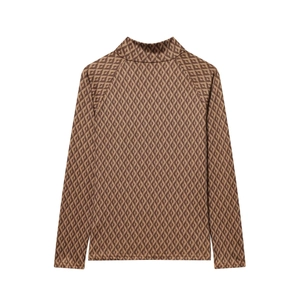 Ensemble de ski thermique marron pour femme avec imprimé losanges et col montant