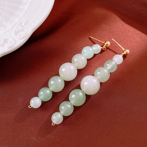 New Chinese style long beaded drop earrings with light green aventurine and silver needles