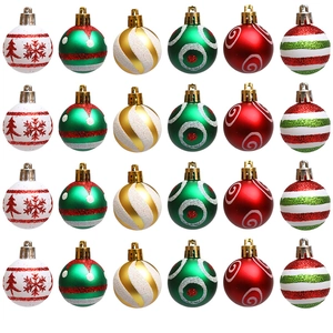24-piece assorted glitter Christmas ball ornaments with festive patterns for tree decor