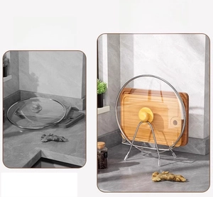 Before and after comparison of stainless steel cutting board and pot lid organizer