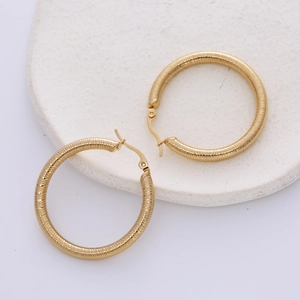 Classic 18K gold plated titanium steel hoop earrings with textured ribbed design details