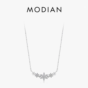 Elegant 925 Sterling Silver Necklace Flower Snowflake Arc Pendant White Zirconia Jewelry For Women