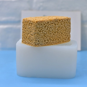Rectangular rice ball shape silicone mold with grain texture finished product display