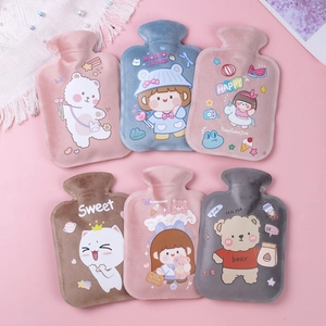 Cartoon Plush Hot Water Bottle Soft Cover Water-Fillable PVC Hand Warmer Bag For Belly Bed Warm Leak-Proof Cute Design