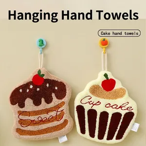 Cute Cartoon Hanging Hand Towels Coral Fleece Thickened Absorbent Quick Dry For Bathroom Kitchen Decorative Animal Cake Shapes Soft Touch