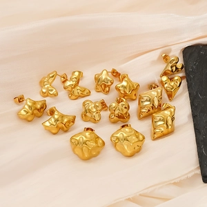 18k gold plated stainless steel stud earrings with hammered liquid metal texture designs
