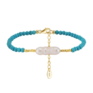 Bracelet En Perles De Turquoise Avec Perle Baroque Plaqué Or Bijoux De Créateur Pour Femmes