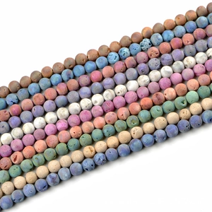 Geode Agate Round Loose Beads Natural Stone Matte Colorful Electroplated For DIY Jewelry Making Bracelet Necklace