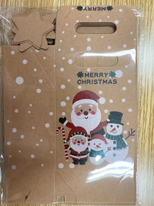 Christmas kraft paper gift bag set with star tags and festive illustrations