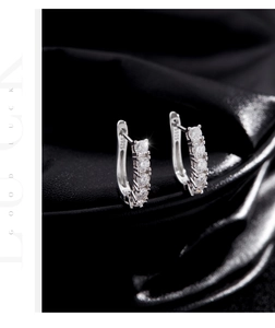 Detailed view of S925 sterling silver hoop earrings with sparkling round-cut moissanite stones
