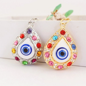 Evil Eye Keychain Zinc Alloy Teardrop Shape Colorful Rhinestones Blue Eye Charm For Bag Purse Backpack Car Accessory