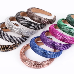 Baroque Padded Headband For Women Wide Bling Rhinestone Hair Hoop Vintage Sparkly Crystal Hairband Accessory