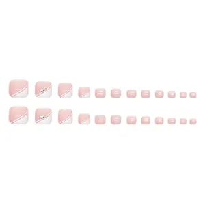 Unghie finte per piedi stile francese bianche e rosa con decorazioni strass