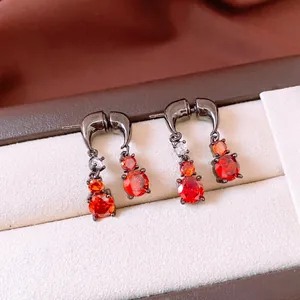 Water Drop Dangle Earrings Copper Orange Zircon With Silver Earring Post Gunmetal Black Geometric Jewelry For Women