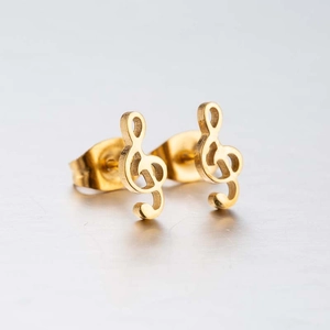 Elegant gold music note stud earrings in polished stainless steel for women