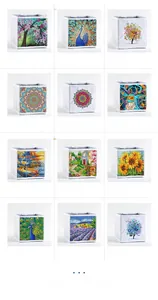 Multiple artistic patterns on foldable fabric storage bins for diamond painting kits
