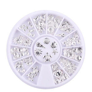 Nagelkunst Metall Nieten Legierung Meer Thema Muschel Seestern Schildkröte Sonne Dekorationen Rundes Rad Organizer Maniküre DIY